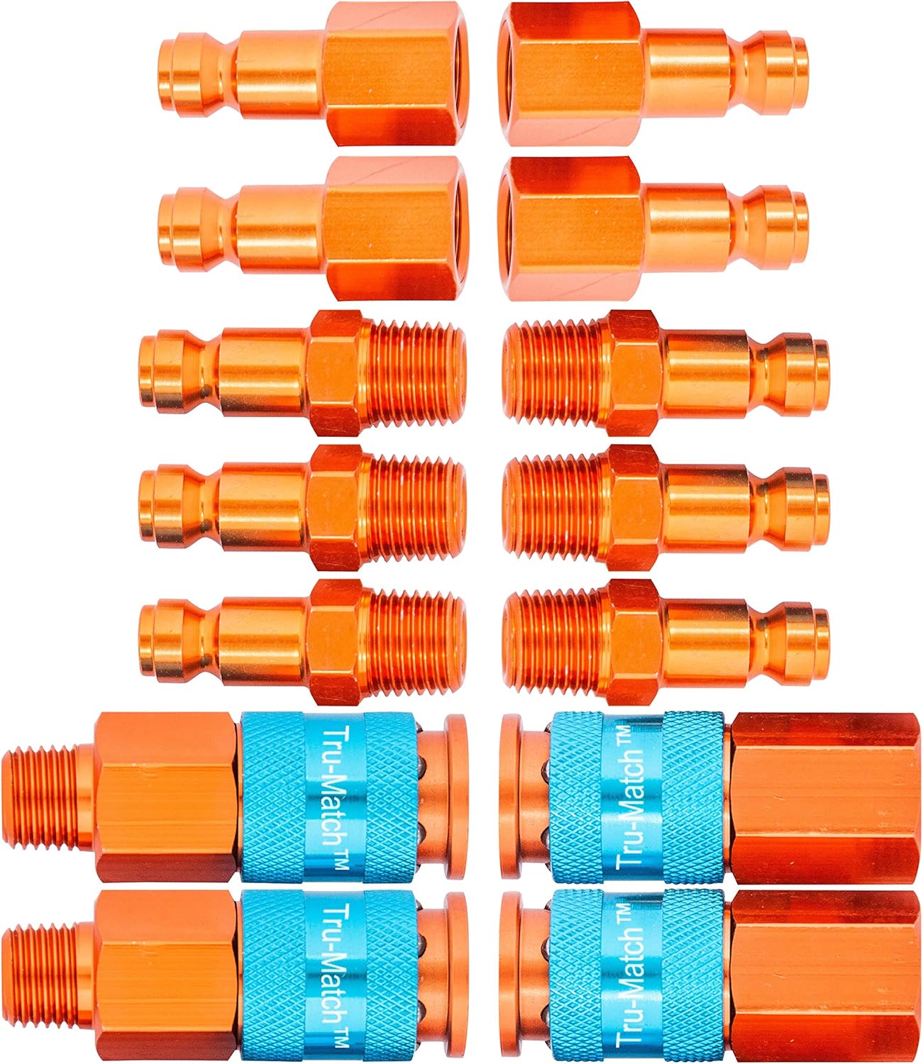 Tru-Flate 13-111B Orange 1/4" 'Tru-Match' T-Style Air Line Plug & Coupler Combo Set - 14 Piece, 1 Pack