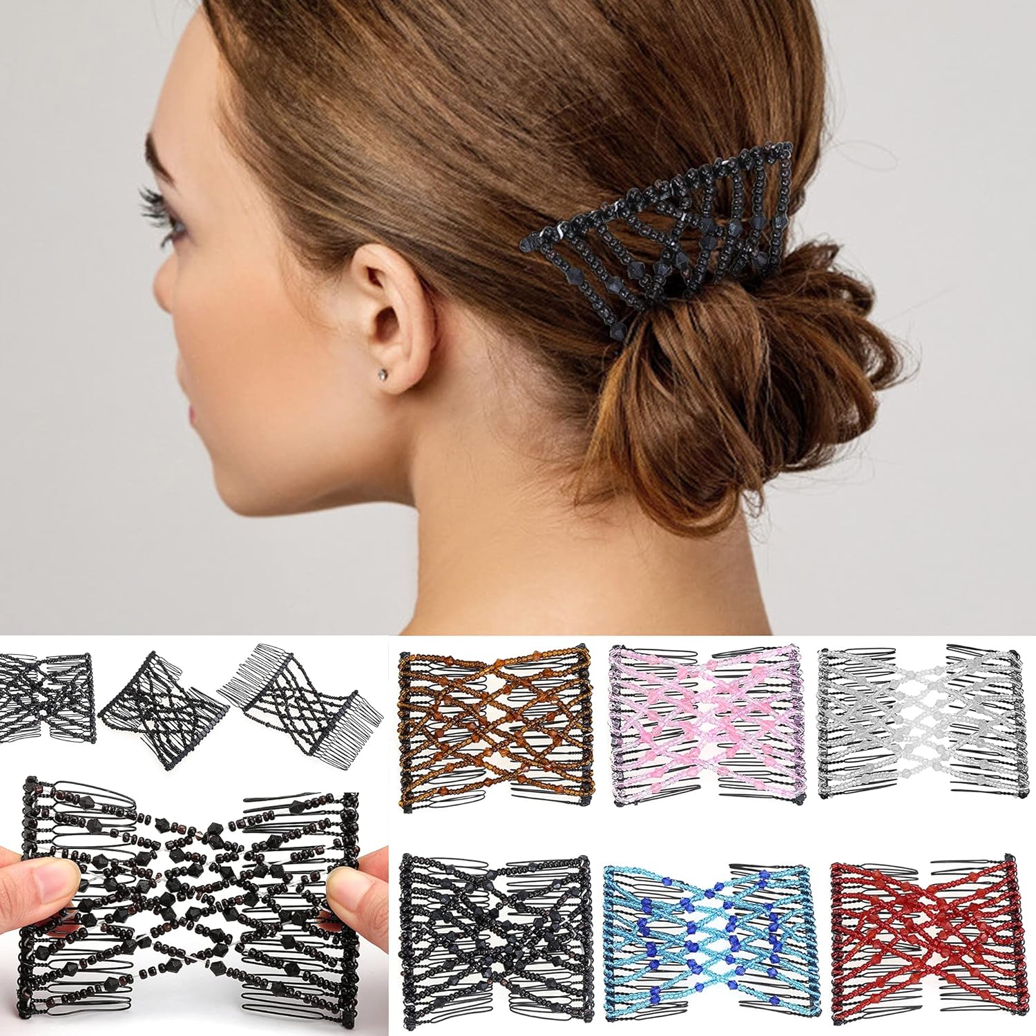 Aethland 6 Pieces Magic Hair Comb Elastic Beaded Hair Clips Women Stretchy Bride Double Slides Hairpins Combs for Women Ladies Girls DIY Hair Styling Accessories : Beauty & Personal Care