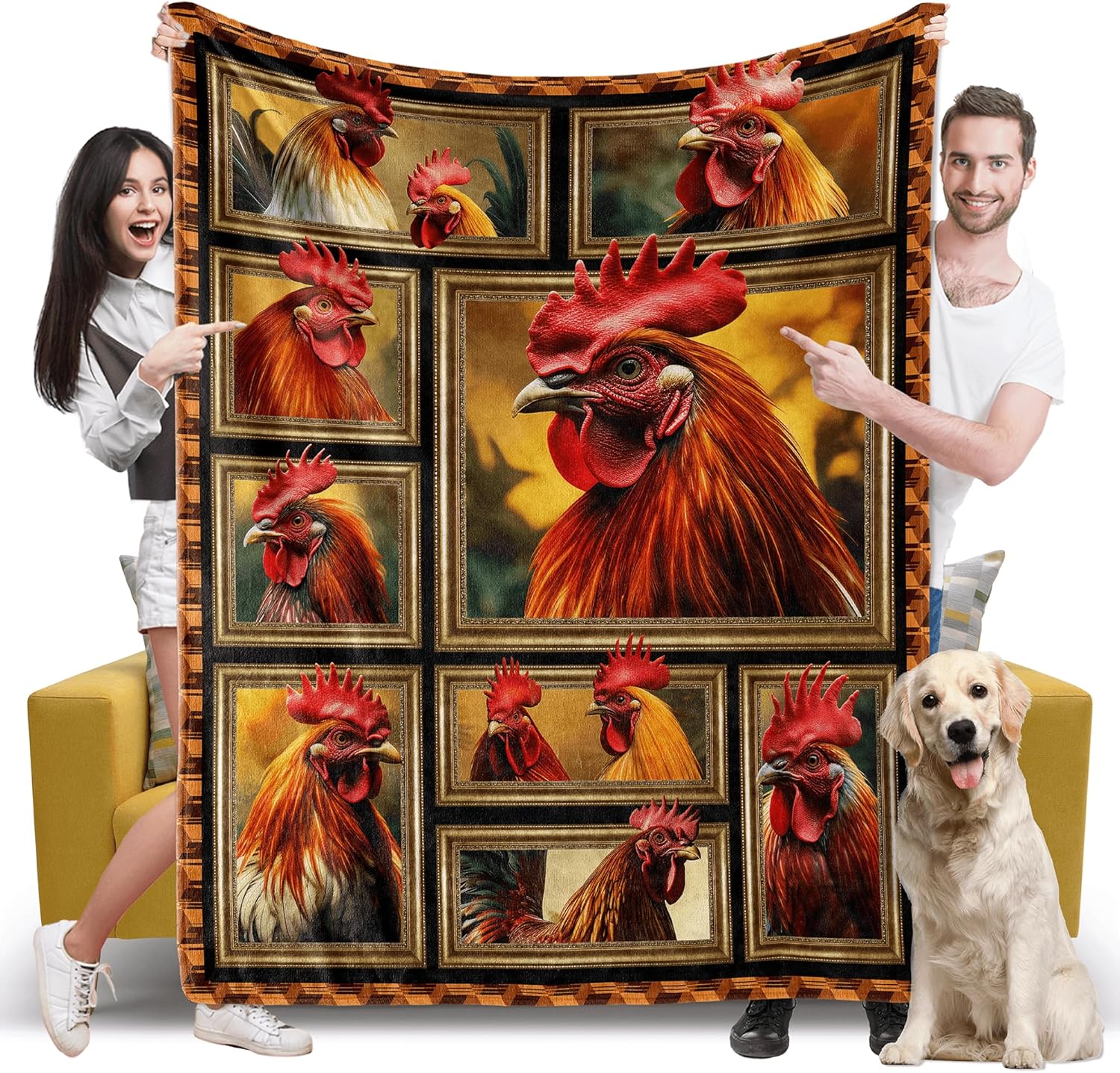 Chicken Blanket, Chicken Gifts for Women Men, Cozy Fuzzy Soft Throw Blanket for Couch Bed Sofa Travel, Lightweight Plush Flannel Fleece Blankets and Throws Size 50" x 60"