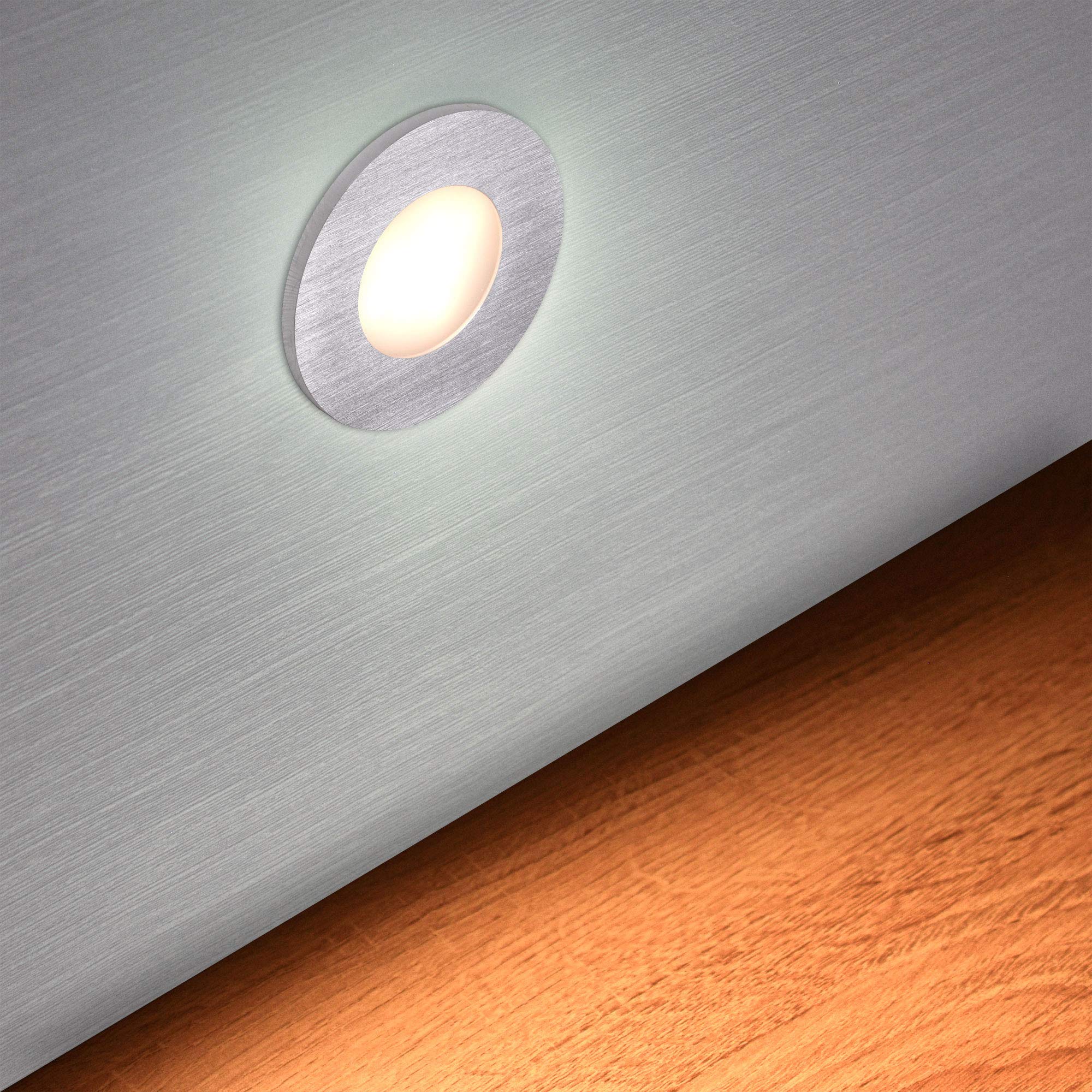 max K O M F O R T LED Treppenbeleuchtung 230V Warmweiß 0,5W – 6er SET Rund Aluminium Stufenbeleuchtung Wand Einbauleuchte Einbaustrahler Treppenlicht Flurleuchte 6104R