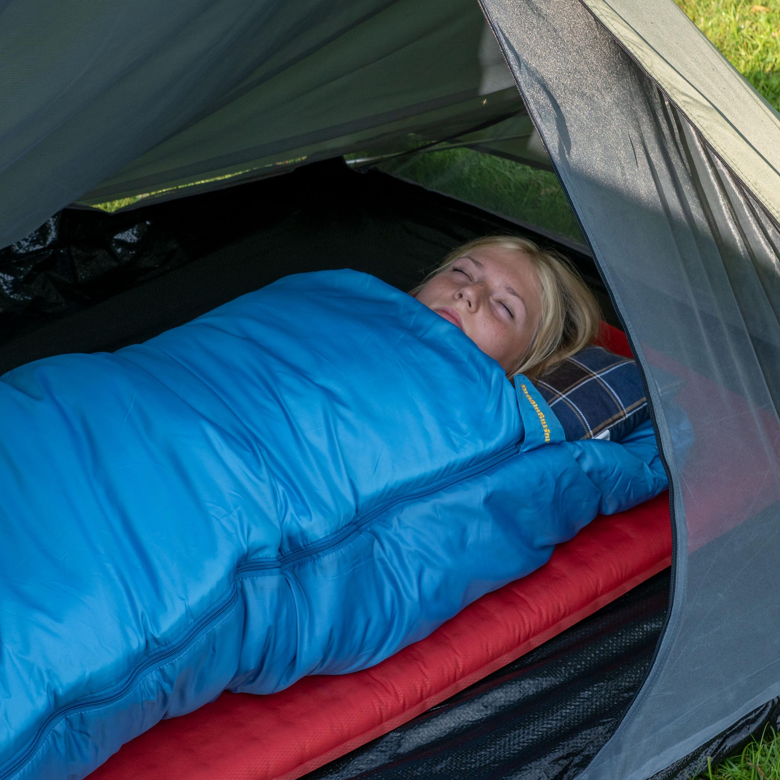outdoorer DreamSurfer śpiworek dziecięcy rosnący wraz z dzieckiem – śpiwór dla dzieci i młodzieży w kolorze niebieskim, różowym lub zielonym (niebieski/szary)