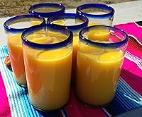 Vista 7 de Dos Sueños Hand Blown Mexican Drinking Glasses - Set of 6 Glasses with Cobalt Blue Rims (14 oz each)