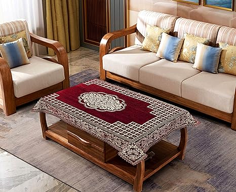 ELOHIM Attractive Design Chenille 4 Seater(36x54 inches) Center Table Cover (Maroon)
