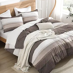 Litanika Comforter Set Twin/Twin XL Chocolate - 2 Pieces Lightweight Colorblock Stripe Fluffy Bedding Comforter Sets, All Season Bed Set