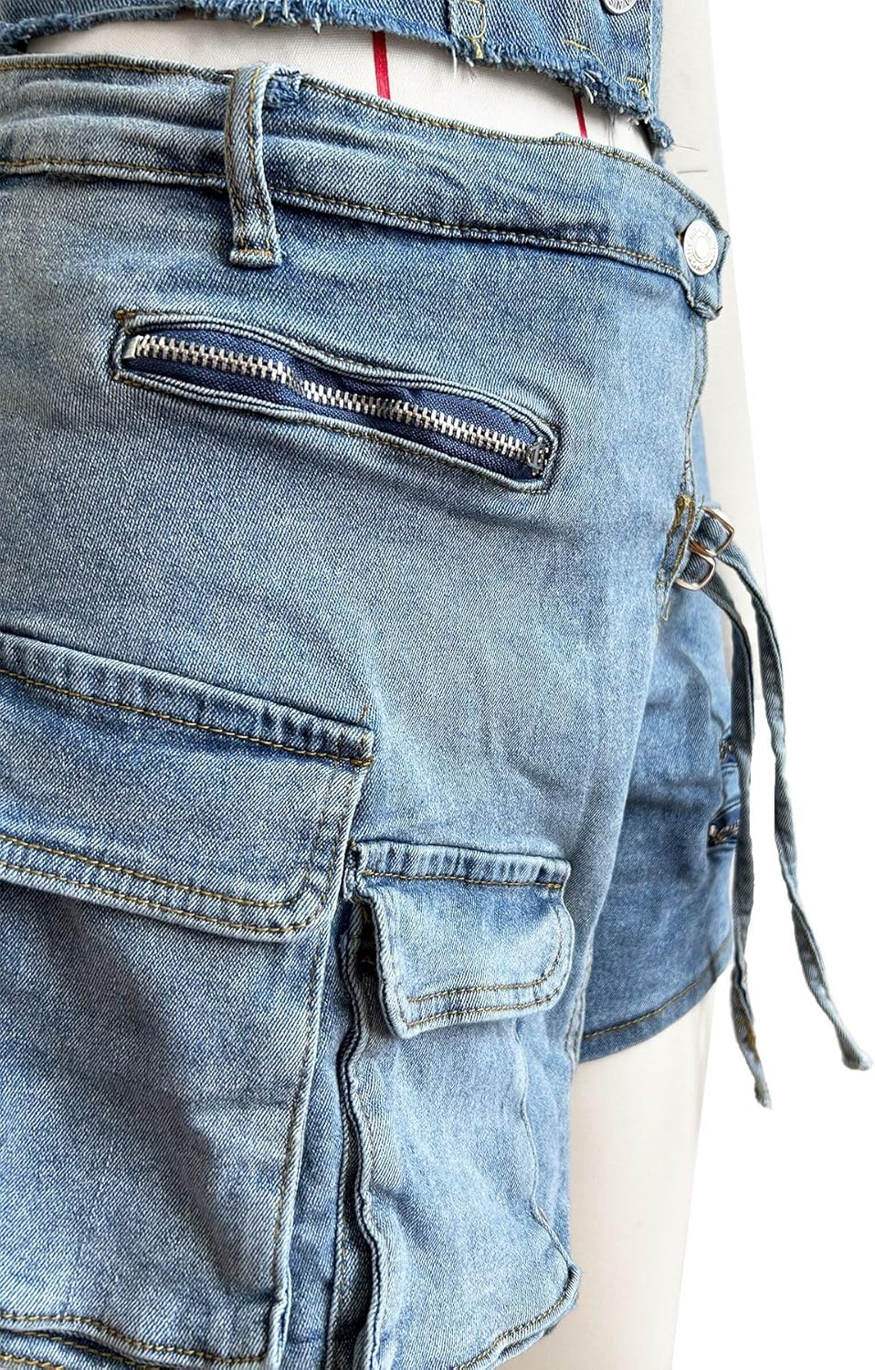 Molilove Women's Denim 2 Piece Outfits Button Tube Top and Cargo Shorts with Pockets Summer Sexy Jeans Shorts Set Tracksuits - Image 6