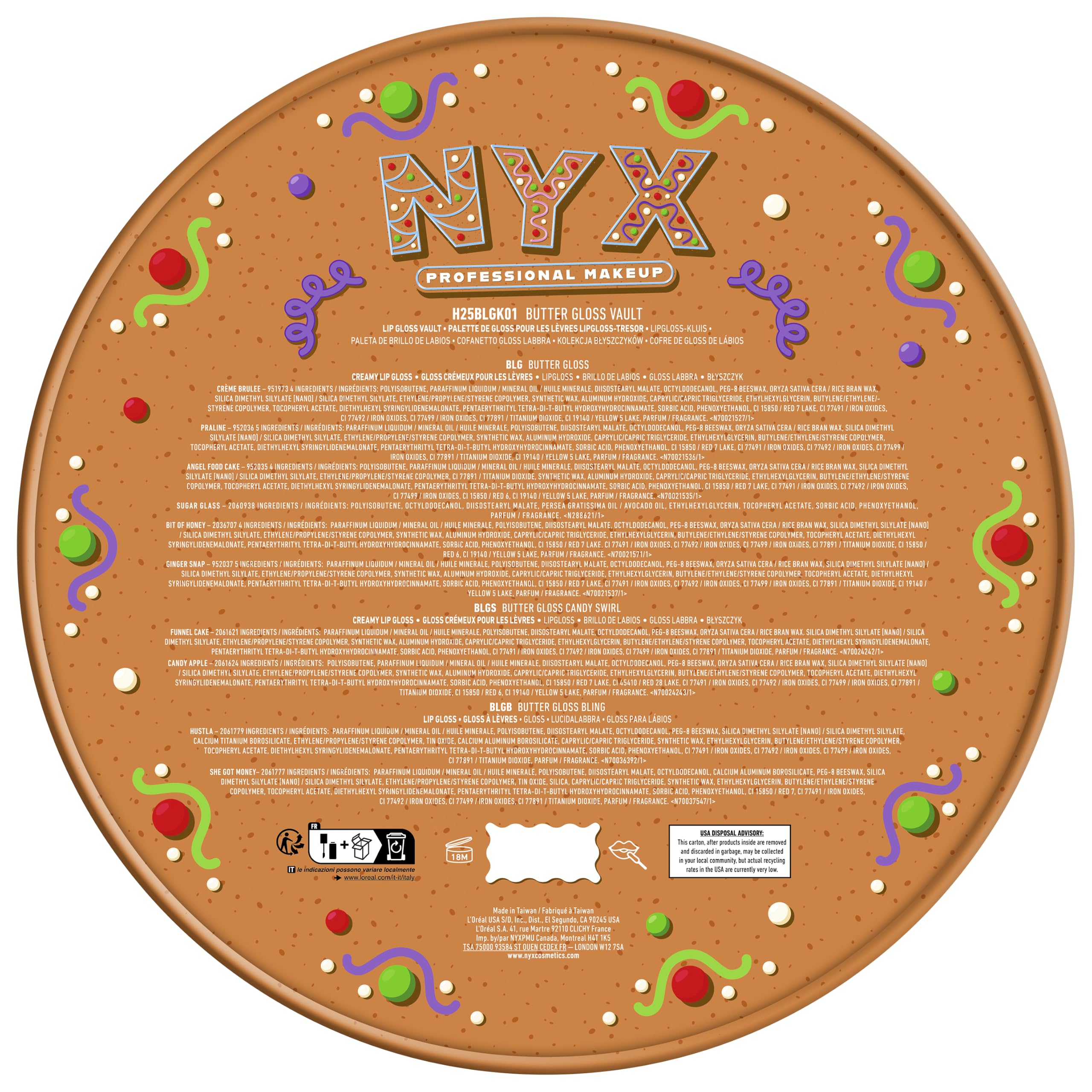 NYX Professional Makeup Butter Gloss Vault Lipglosse in Schneeflocken-Optik, Mit glänzendem Finish und nicht klebriger Formel, Butter Gloss Vault, 10 Stück
