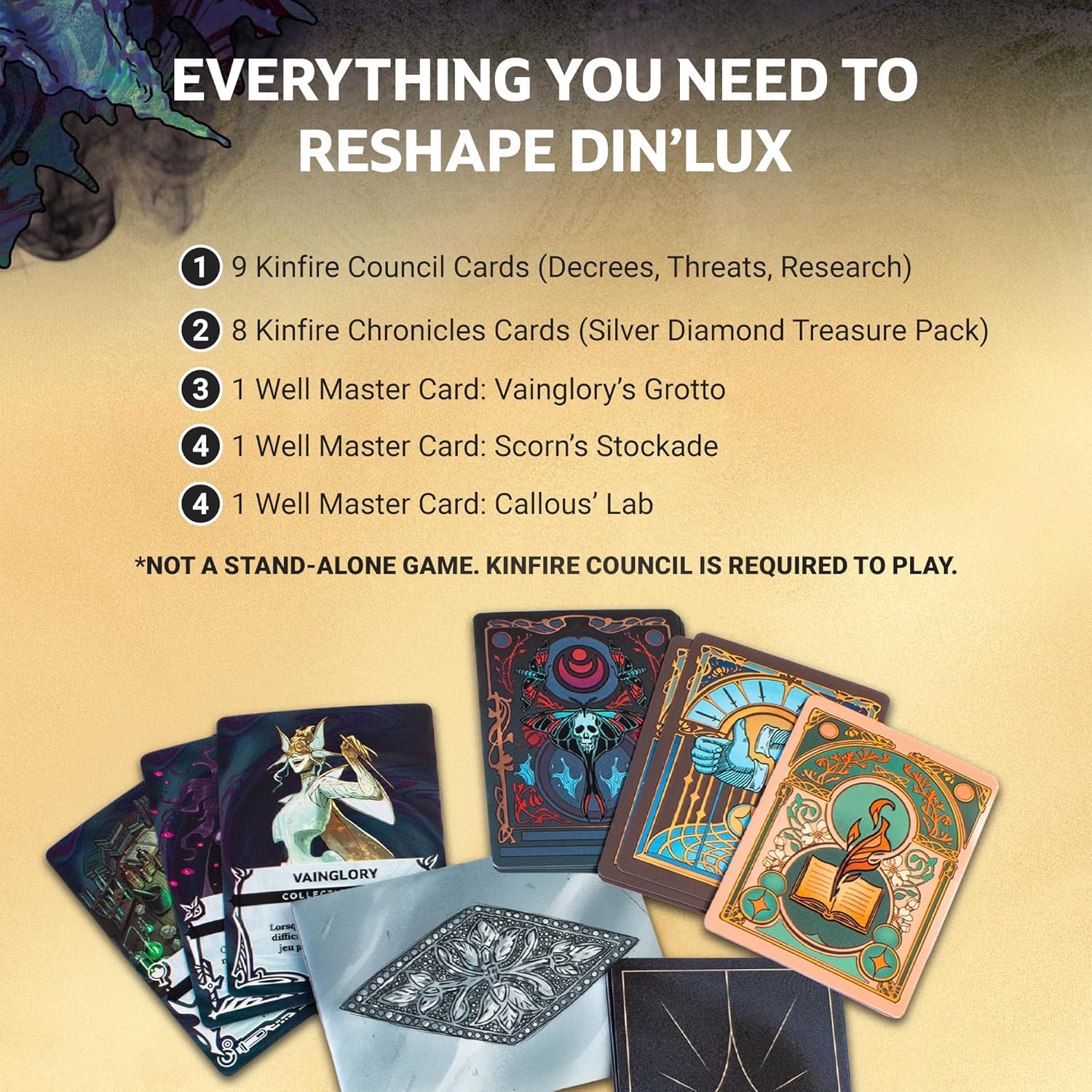 Kinfire Microexpansion – Card Pack with New Decrees, Threats, Research Cards, Silver Diamond Treasure Pack & Well Master Variants – Ages 14+ (Not Standalone, Requires Kinfire Base Games)