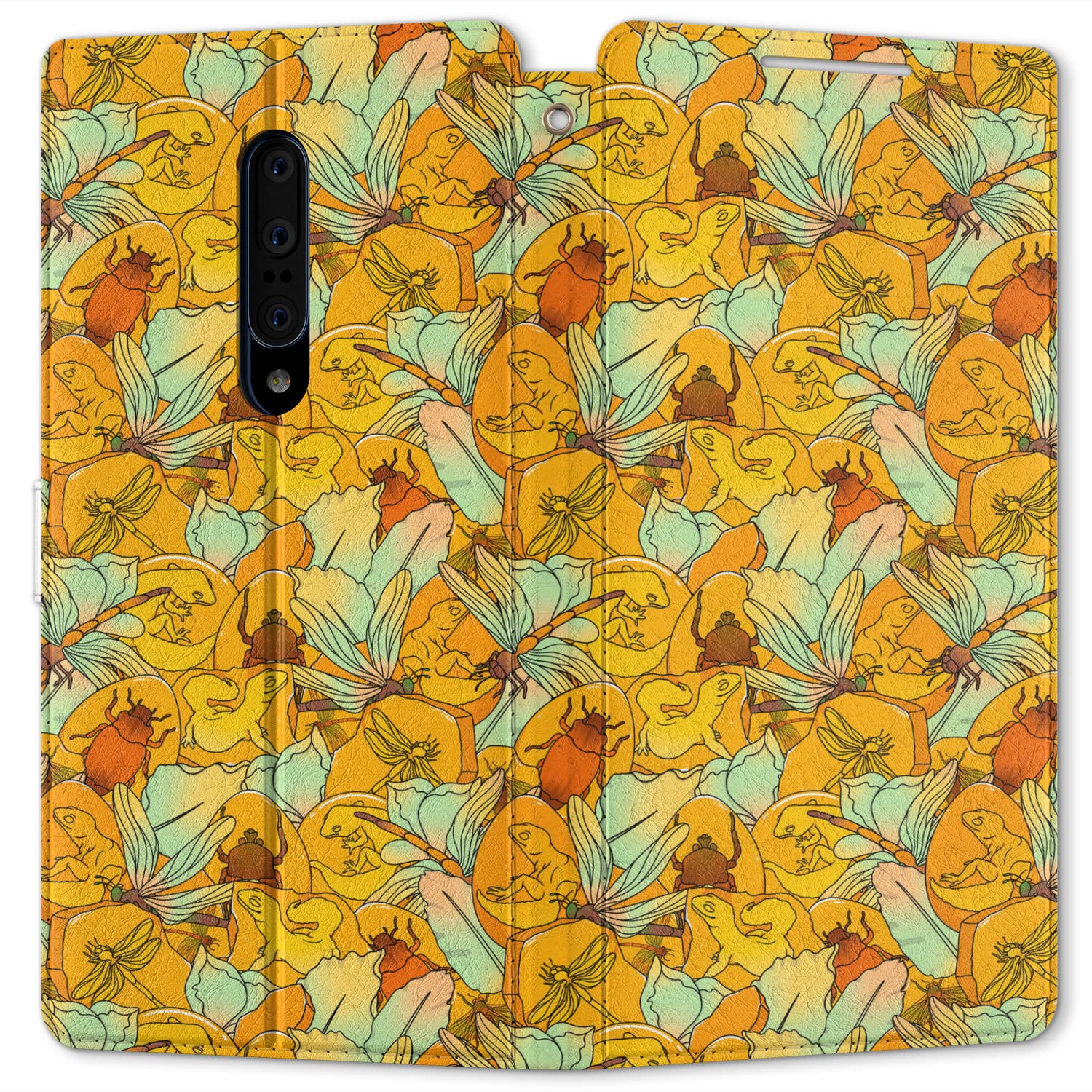 Wallet Case Replacement for OnePlus Nord OnePlus 11 8T+ 10T 5G 8 Pro 1+7T One+ 7 Pro 7 Amber Fossils Gecko Dragonflies Flip Magnetic PU Leather Stones Card Holder Cover Insects Folio Snap