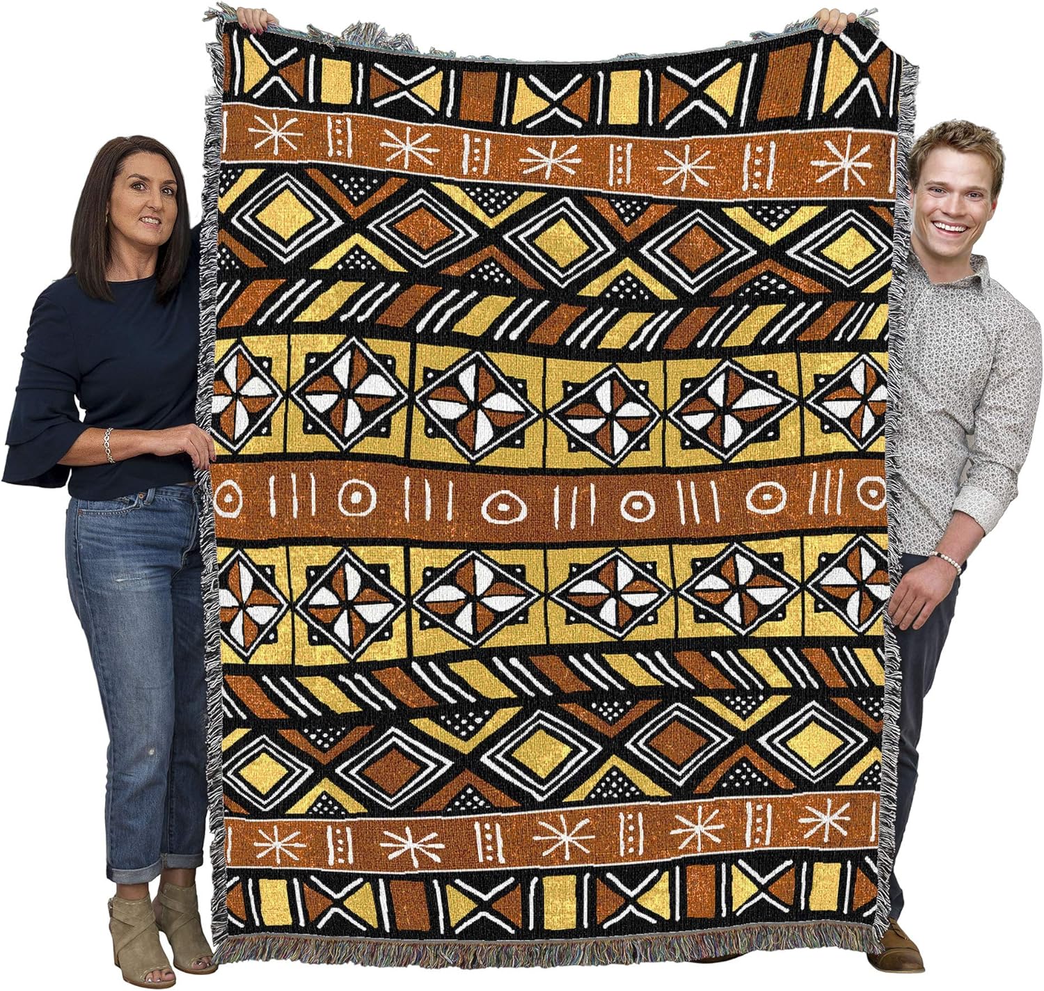Pure Country Weavers Bogolan Mud Cloth Blanket - African Cultural Gift Tapestry Throw Woven from Cotton - Made in The USA (72x54)