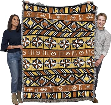 Pure Country Weavers Bogolan Mud Cloth Blanket - African Cultural Gift Tapestry Throw Woven from Cotton - Made in the USA 72x54