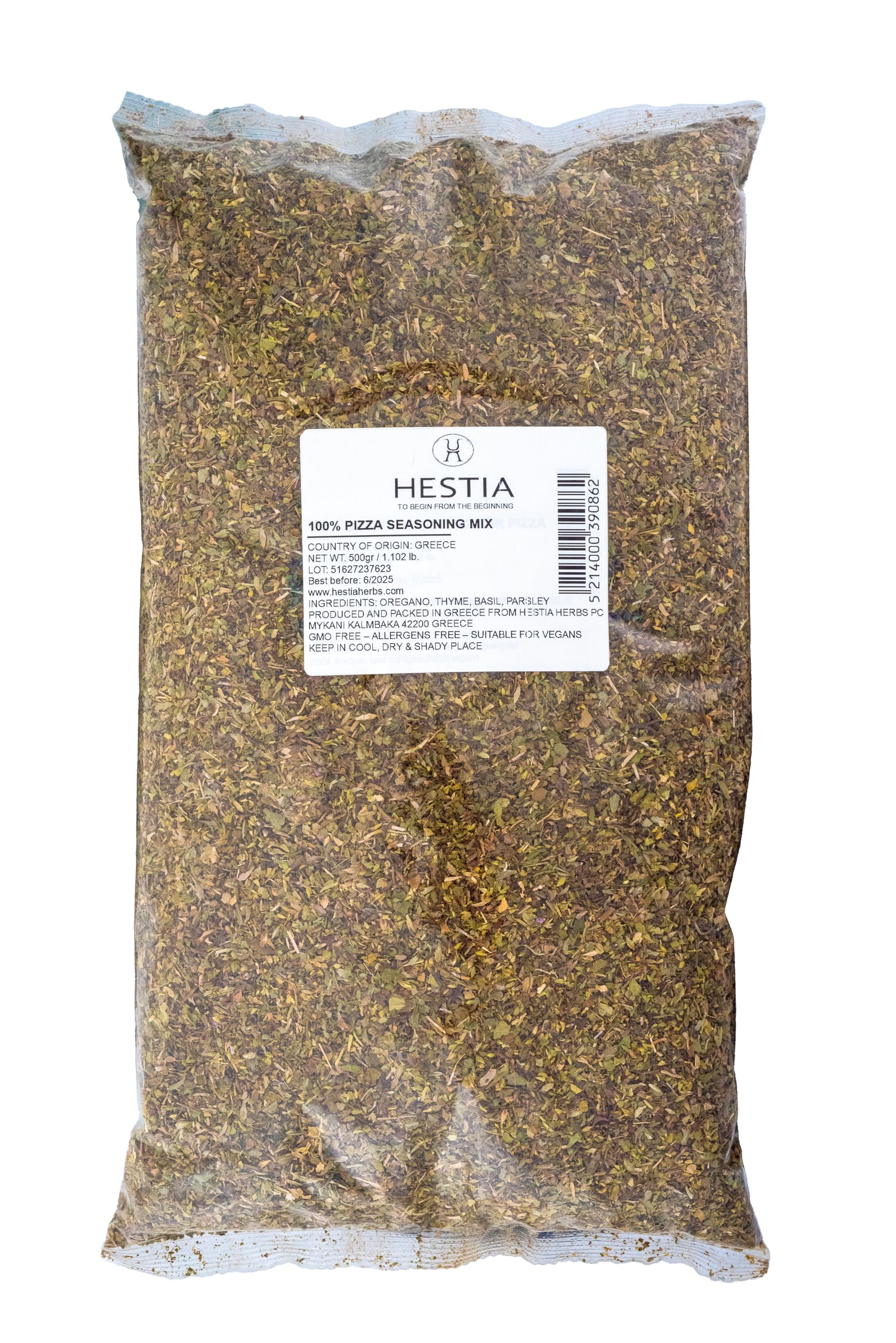 Hestia Herbs Greek Pizza Seasoning Mix with Oregano, Thyme, Basil & Parsley, 500 g – Authentic Mediterranean Herbal Blend for Homemade Pizza