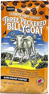 Raven's Brew Coffee Three Peckered Billy Goat, 12 Ounce - Dark Roast - Full Body with a Long Sweet Finish (Ground, 12 oz)