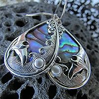 Vista 4 de Manta Ray Wave Earrings Sterling Silver Abalone Shell Pearl