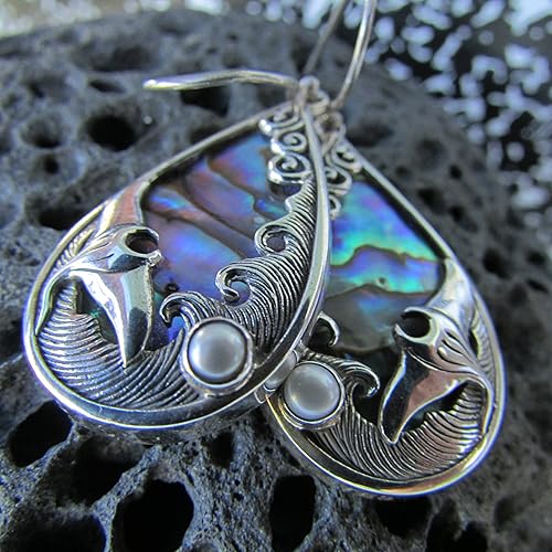 Miniatura 4 de Manta Ray Wave Earrings Sterling Silver Abalone Shell Pearl