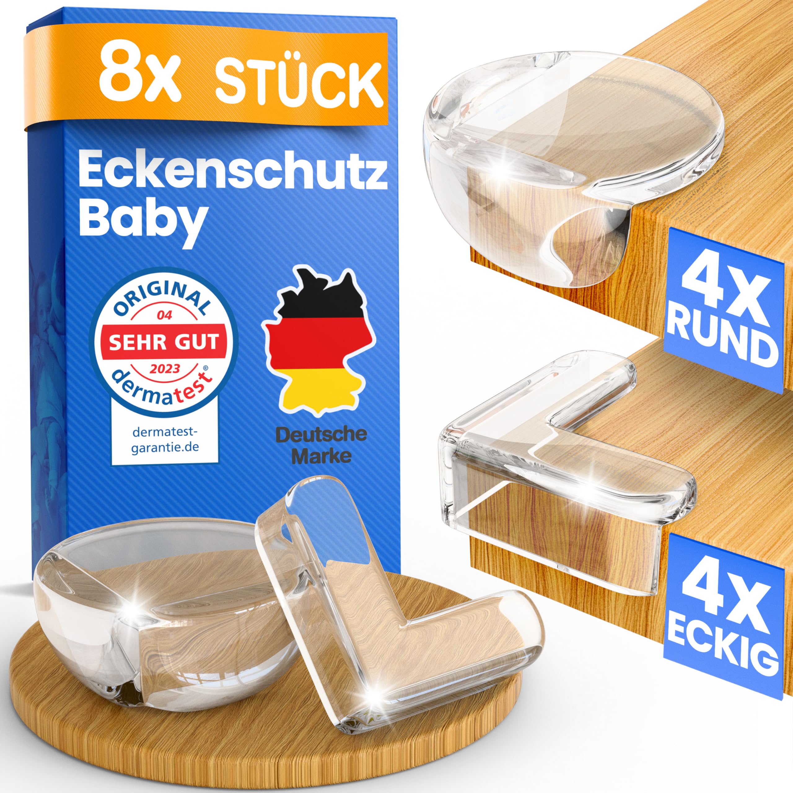 ADLERSFELD® 8X Eckenschutz Baby - (Mit Kleber von TESA) Kantenschutz Baby - Weich & Stoßfest - Extra starker Halt - Eckenschutz Kantenschutz Selbstklebend - Tischkantenschutz Ecken - Transparent