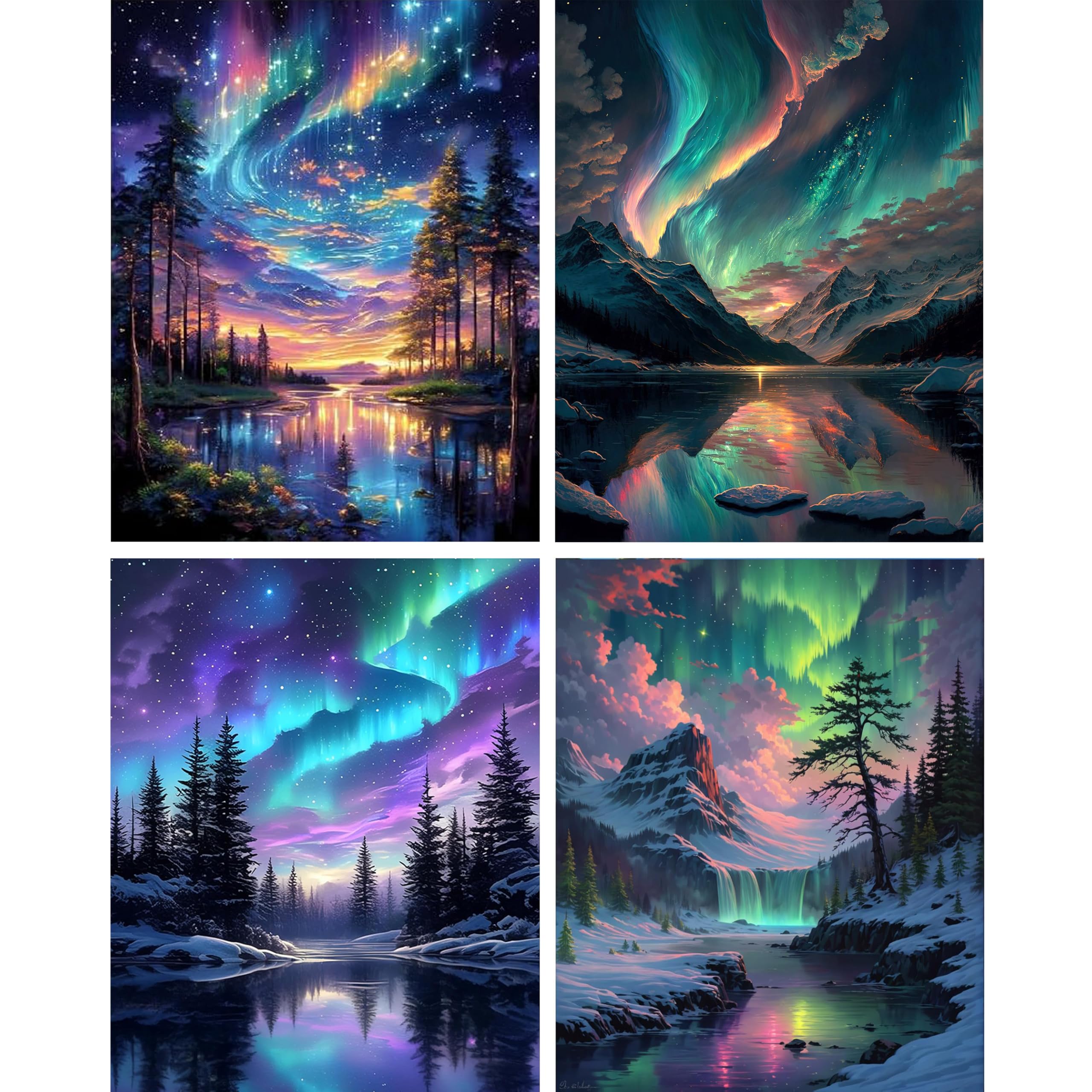 Hongyrjy 4 Pack Paint by Numbers for Adults-Aurora Painting by Numbers for Adults,Canvas Paint by Numbers,Perfect for Gifts and Home Wall Decor 12x16in — image 1