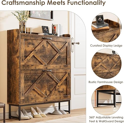 Miniatura 6 de Nicetree Organizador de zapatos con 2 cajones abatibles, estante estrecho independiente con patas de metal, almacenamiento delgado de zapatos de