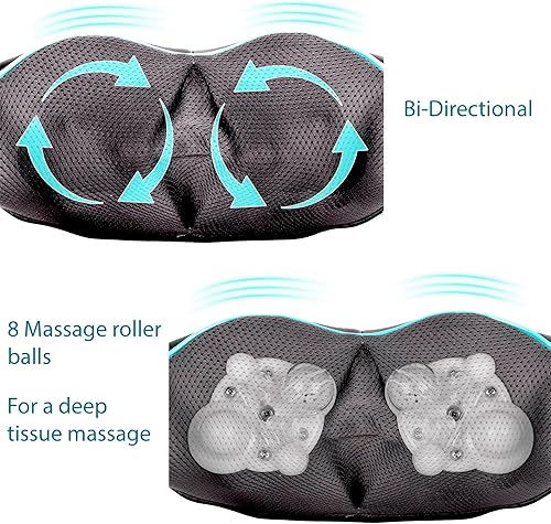 Miniatura 3 de Masajeador shiatsu de hombro y cuello con calor almohada masajeadora para tejido profundo para aliviar el dolor del cuello la espalda y los hombros