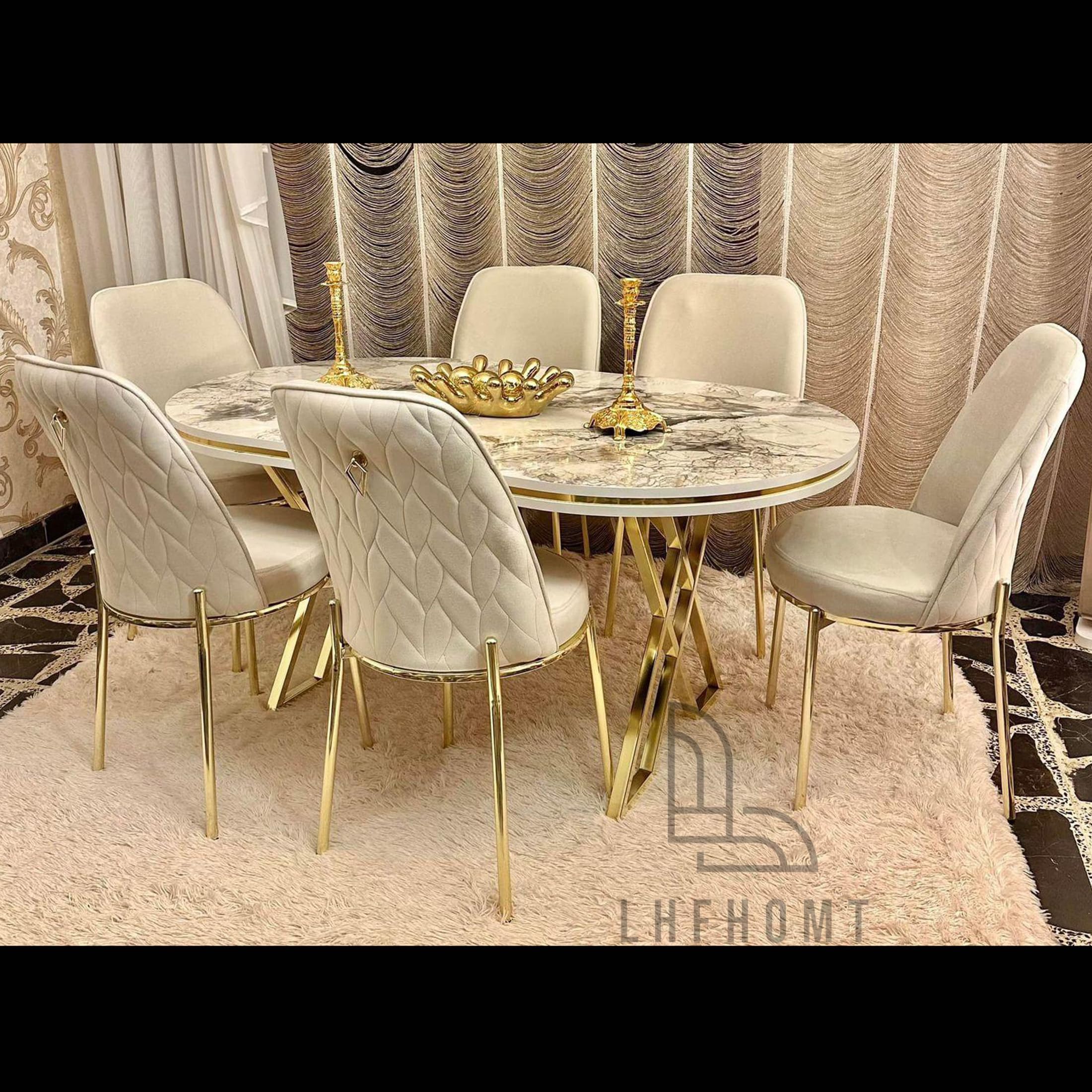 LHFHOMT-7 Pieces Dining Sets, (Free Installation), Table and Chairs Set for 6 Person,dining room table,Suitable Table Furniture for Home, (White)