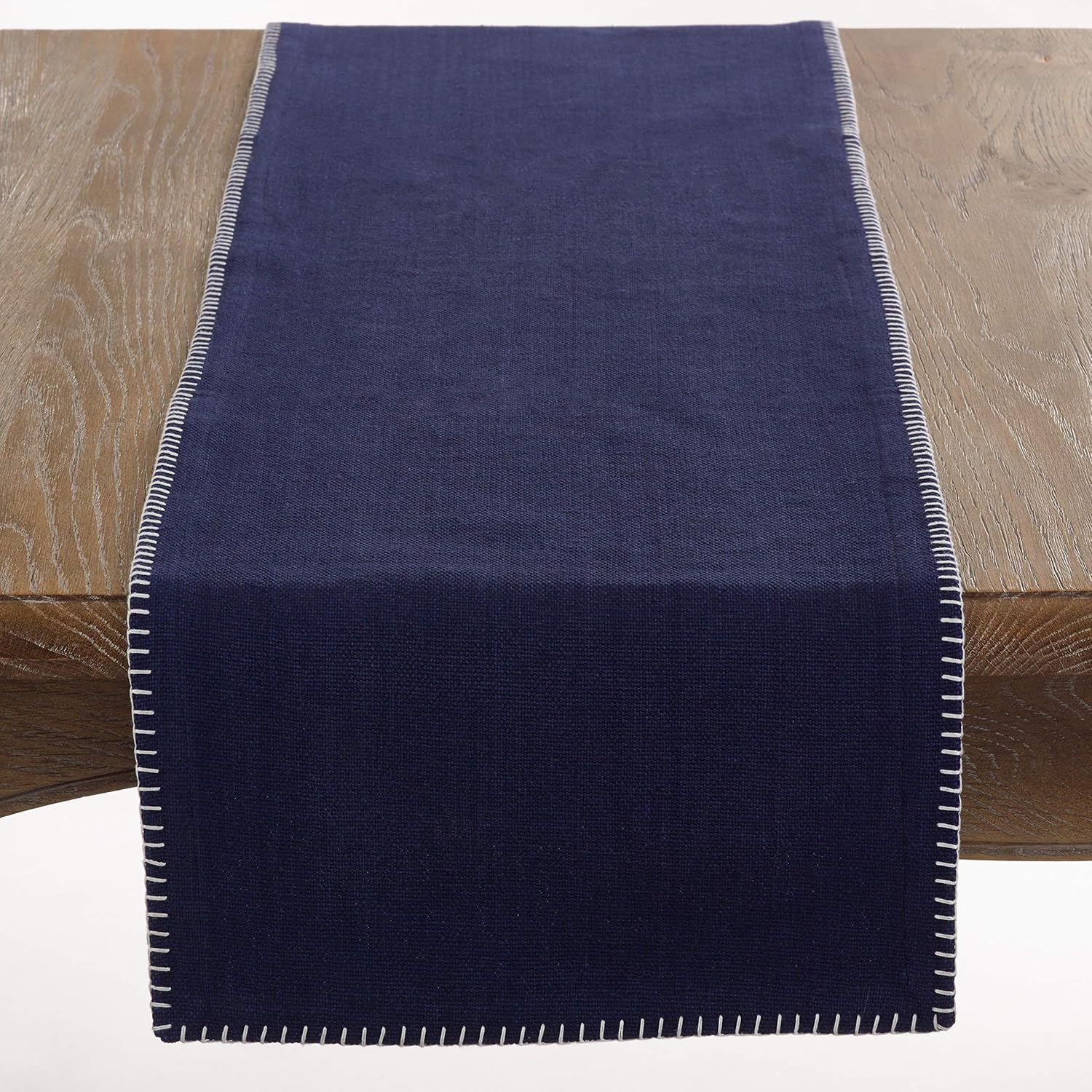 Saro Lifestyle Whip Stitched Design Cotton Table Runner, White/Red, 13"x72"