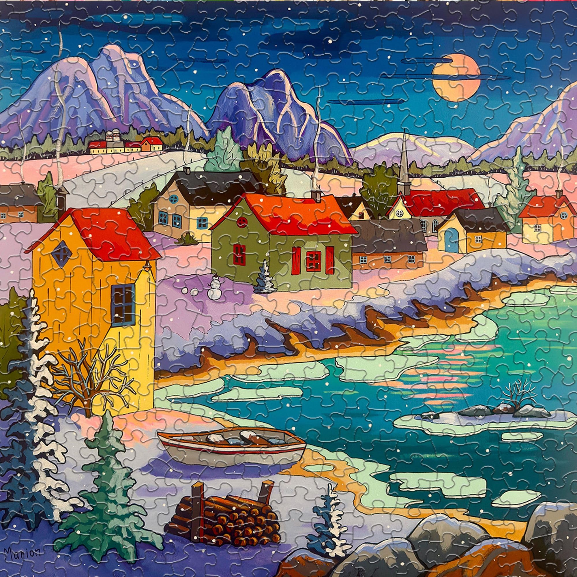 Amazon.com: Springbok Moonlit Winter Village 500 Piece Puzzle for