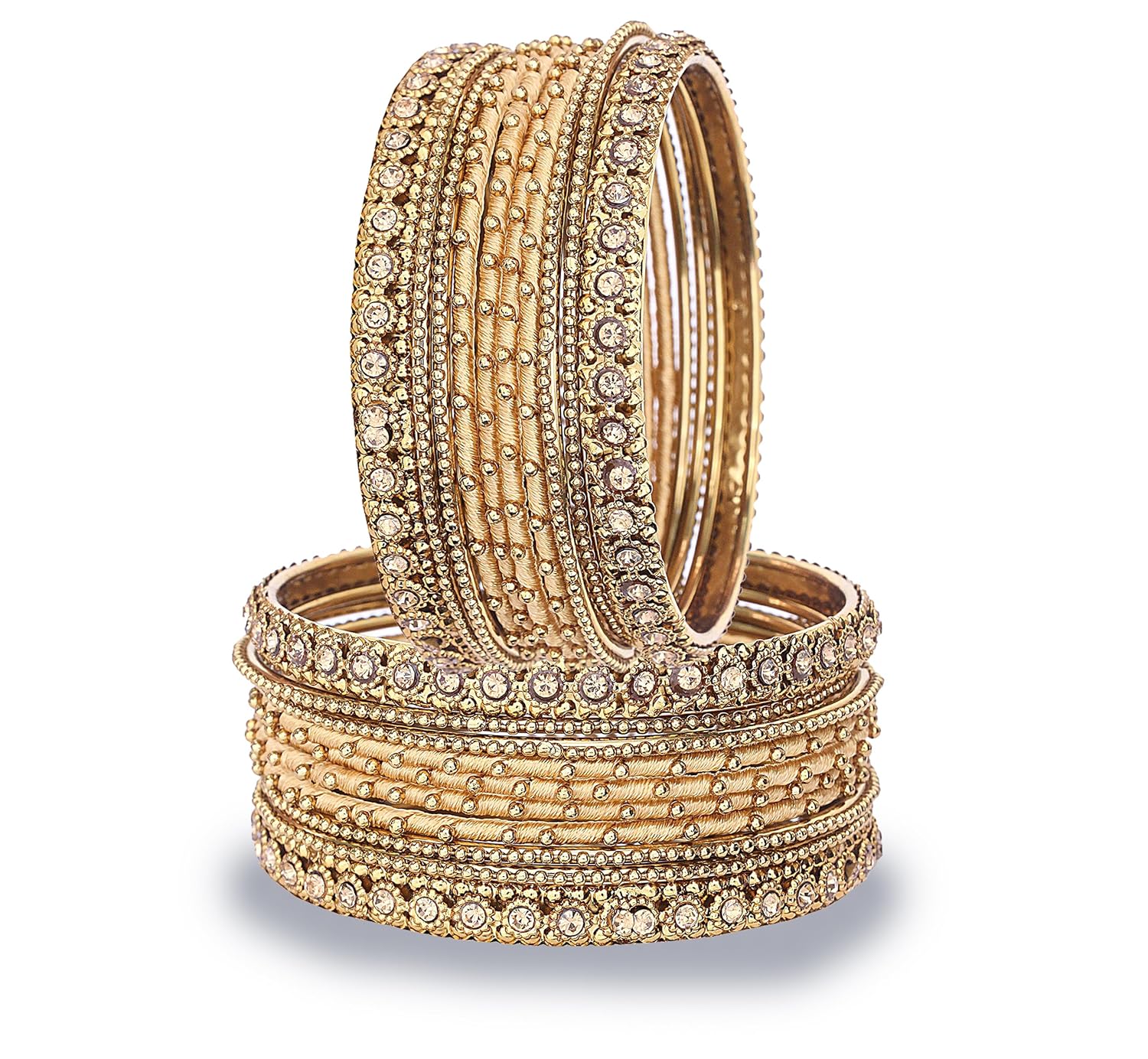 Diwali Sale Nmii Metal With Golden Zircon Gemstone &Amp; Silk Thread Studded Worked Ball Chain Linked Stylish Bangle Set For Women And Girls