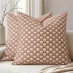MIULEE Set of 2 Decorative Floral Pillow Covers Neutral Vintage Throw Pillows Block Print Boho Farmhouse Cushion Covers for Modern Spring Home Decor Couch Sofa Bed Living Room, 18x18 Inch, Light Taupe
