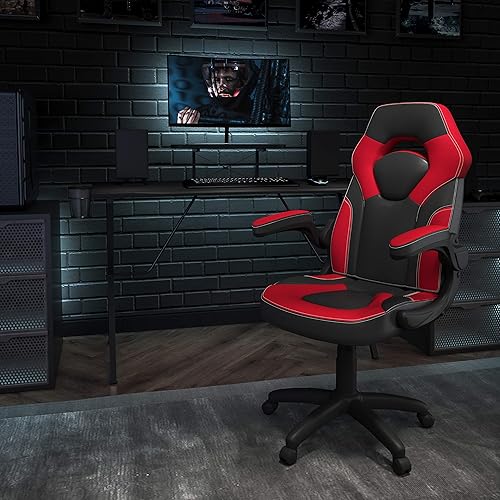 Miniatura 297 de Flash Furniture Juego de escritorio para juegos negro y silla de carreras blanco/negro con soporte para tazas, gancho para auriculares y soporte