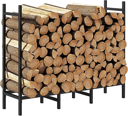 4ft Outdoor Indoor Firewood Rack Holder for Fireplace Wood Storage, Adjustable Stacker Stand, Heavy Duty Fire Logs Stand Stacker Holder for Fireplace Metal Lumber Storage Carrier Organizer