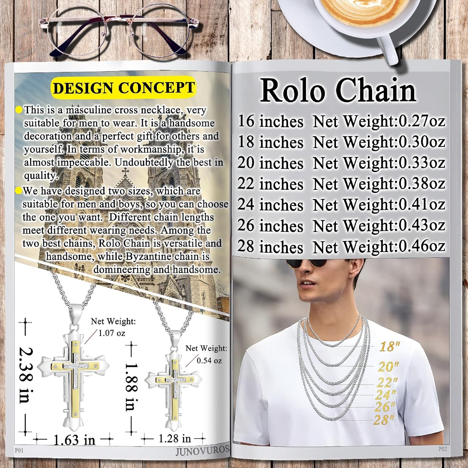 JUNOVUROS Stainless Steel Jesus Christ Cross Pendant Necklace for Men, 20 to 28 In Rolo/Byzantine Chain, 2 Sizes of Religious Jewelry with Silver/Gold/Black - Image 6