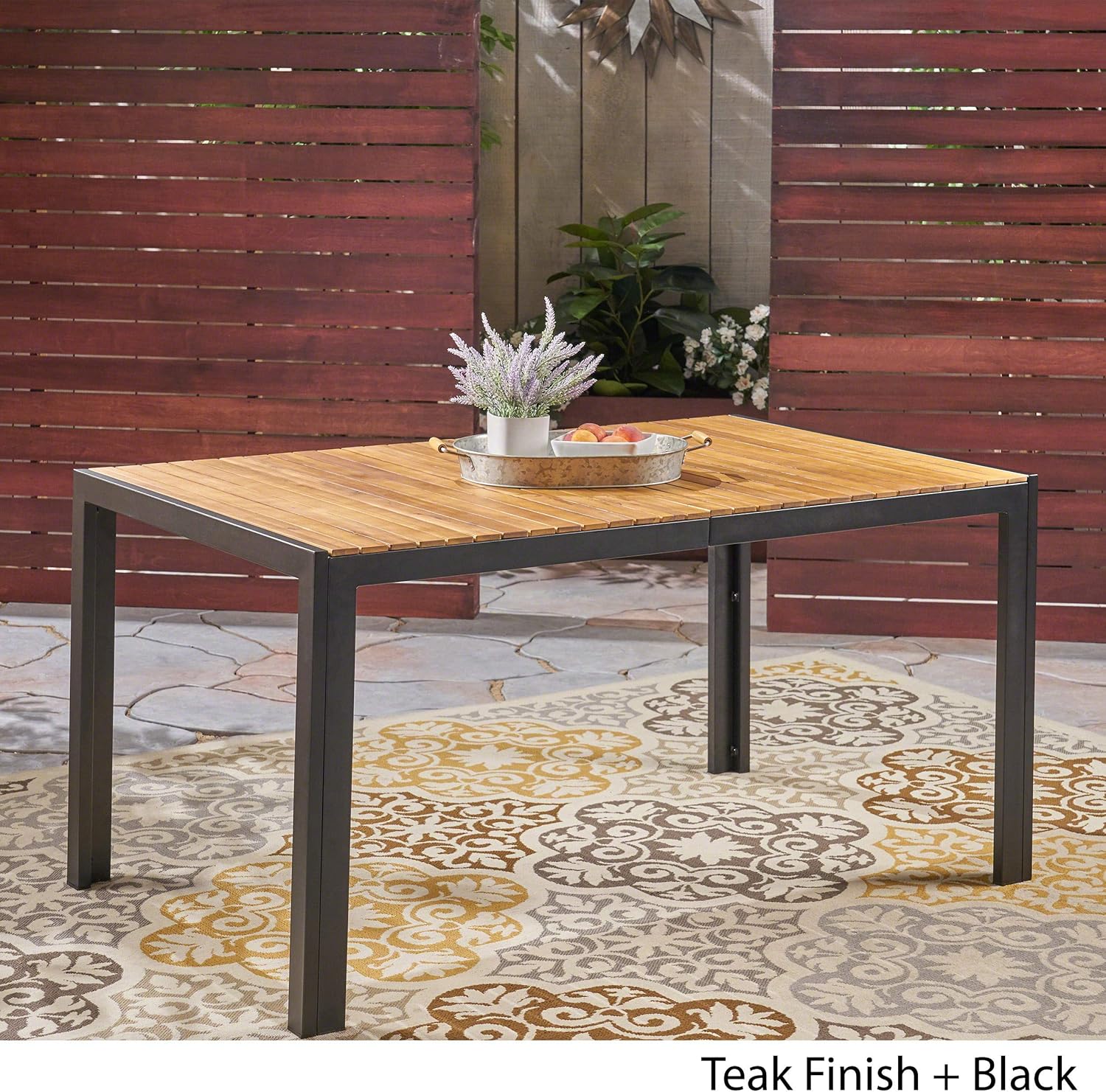 Christopher Knight Home Dining Table, Teak Finish + Black