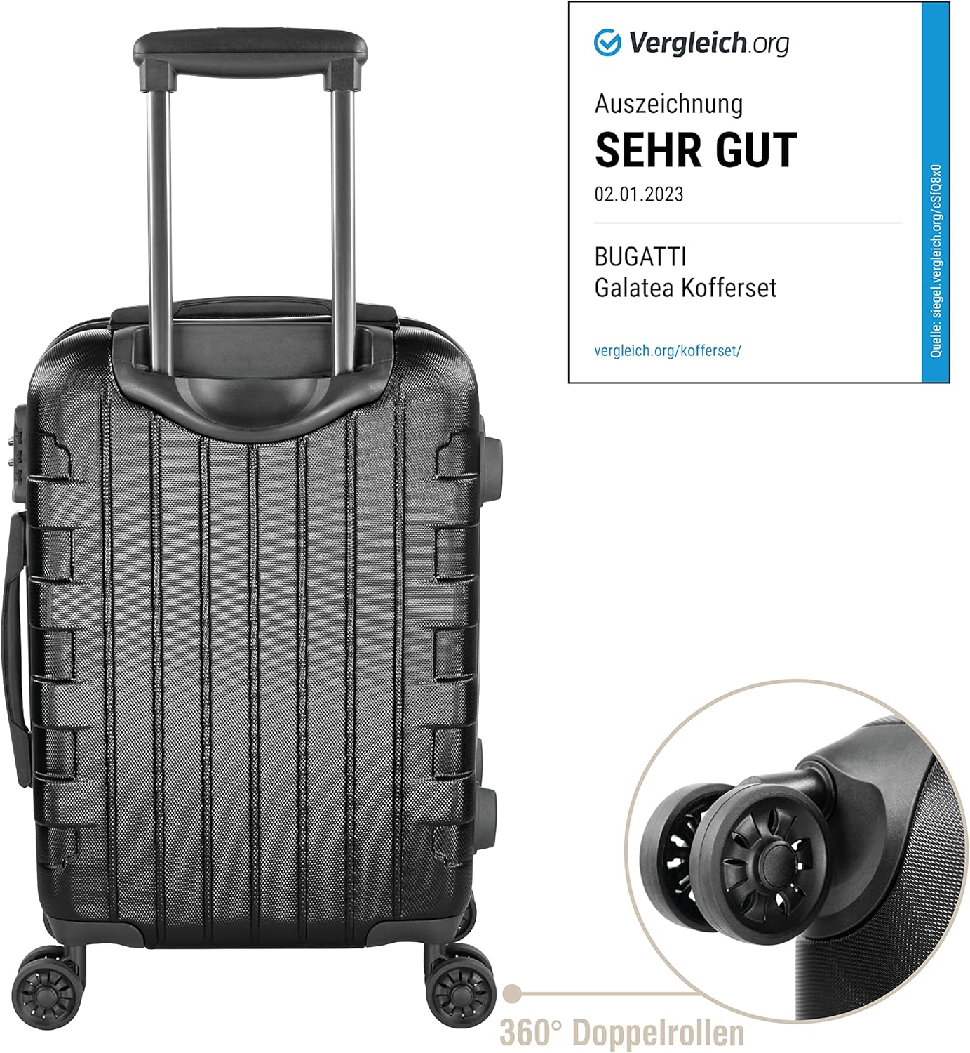 Bugatti Suitcase Galatea 53.5 x 34.5 x 24 - 38 Liter - 4 Rolls Travel Case, Black with TSA Combination Lock, Black, One Size, Suitcase