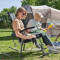Vista 7 de PORTAL Silla mecedora plegable de gran tamaño para acampar, portátil, para exteriores, con respaldo alto, reposabrazos duros, bolsa de transporte