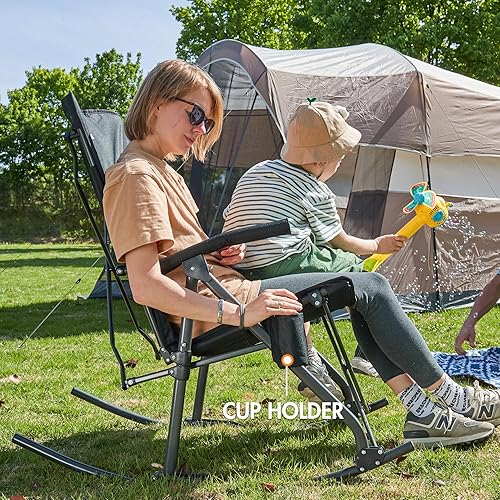 Miniatura 7 de PORTAL Silla mecedora plegable de gran tamaño para acampar, portátil, para exteriores, con respaldo alto, reposabrazos duros, bolsa de transporte