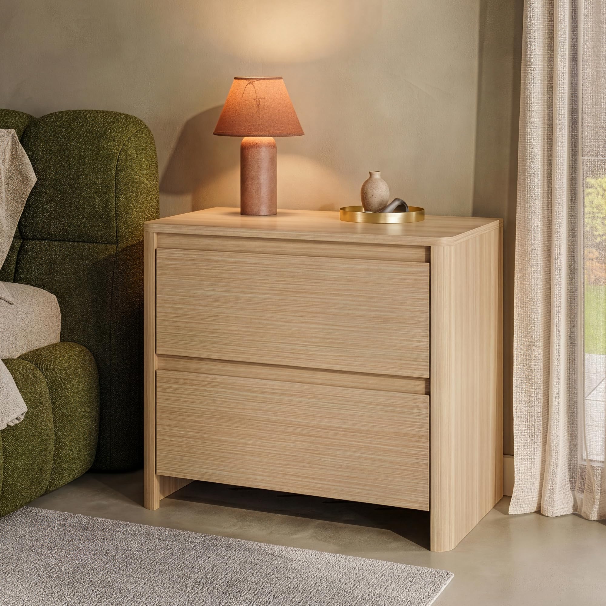[en.casa] Comodino Moderno con 2 Cassetti 54x60x40 cm Effetto Rovere