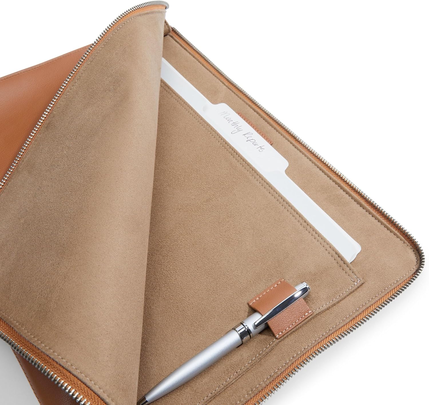 Leatherology Cognac Leatherolgy Zippered Document Holder with Interior Pocket for Tablet