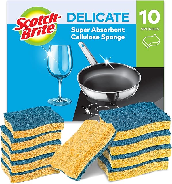 Scotch-Brite Delicate Non-Scratch Cellulose washing up Sponge, 10 scourers in pack