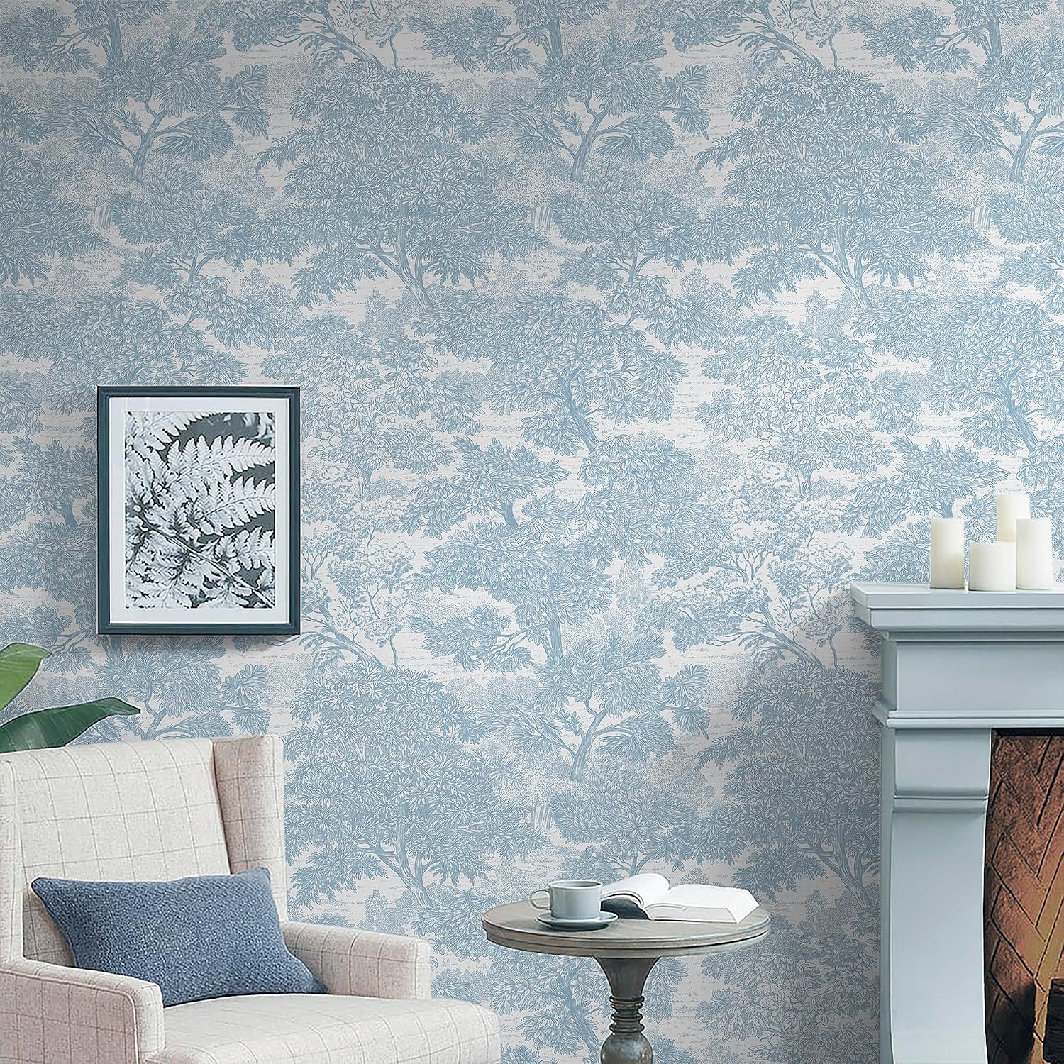 Safiyya Peel and Stick Wallpaper Tree Contact Paper 197" x 17.3" Blue Wall Paper Modern Forest Self Adhesive Removable Wallpaper for Bedroom Bathroom Vinyl Rolls