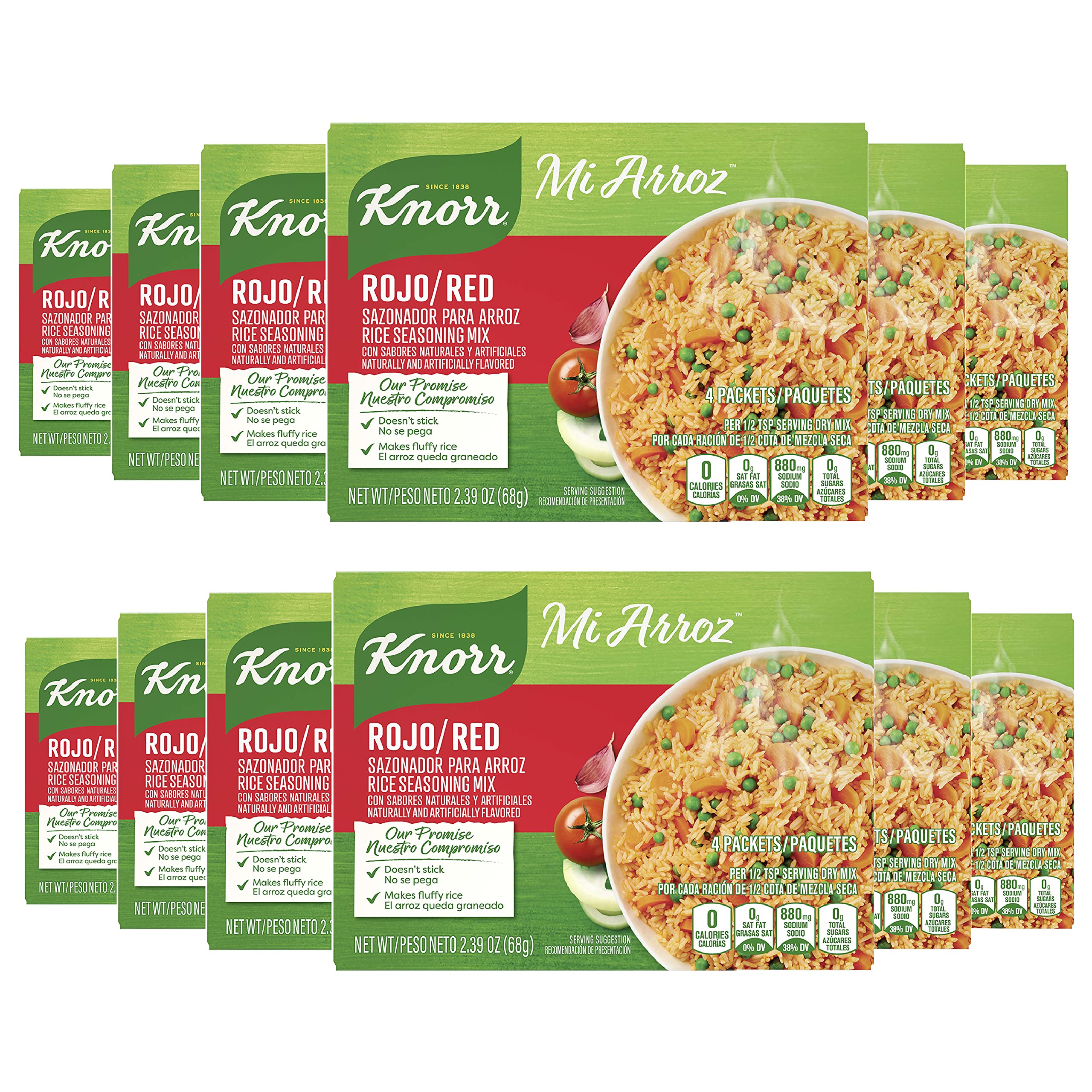 KnorrMi Arroz Rice Seasoning Mix Add Authentic Flavor To Any Dish Rojo/Red Delicious Homemade Flavor in Our Seasonings 2.39 oz 4 Count, Pack of 12