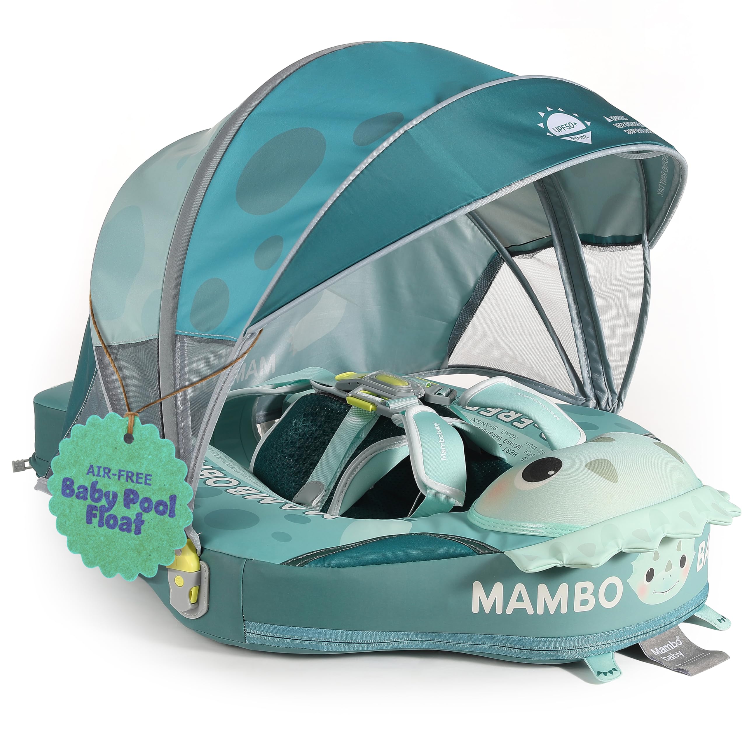 MAMBOBABYFLOAT Sunny Navigator Baby Pool Float with Canopy 2025 — Safe, Comfortable, Adjustable Float w/Sun Protection, Air-Free Foam, 5-Way Buckle