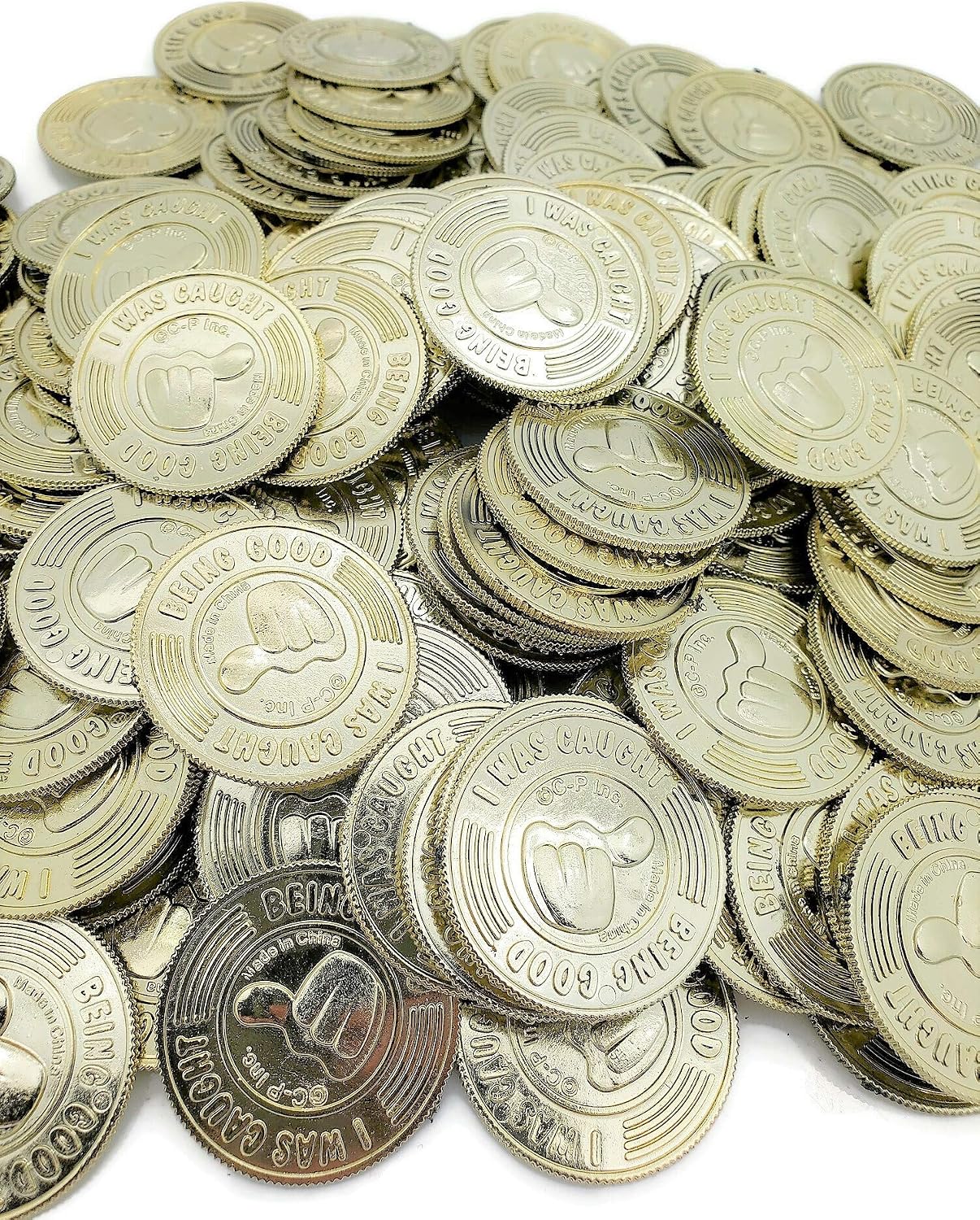 Zugar Land Double-Sided 3D I was Caught Being Good Plastic Metallic Gold Coins. (144 Pack)