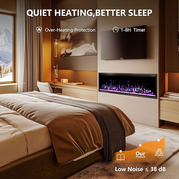 Chimenea eléctrica empotrable de 60 pulgadas con control remoto miniatura 6