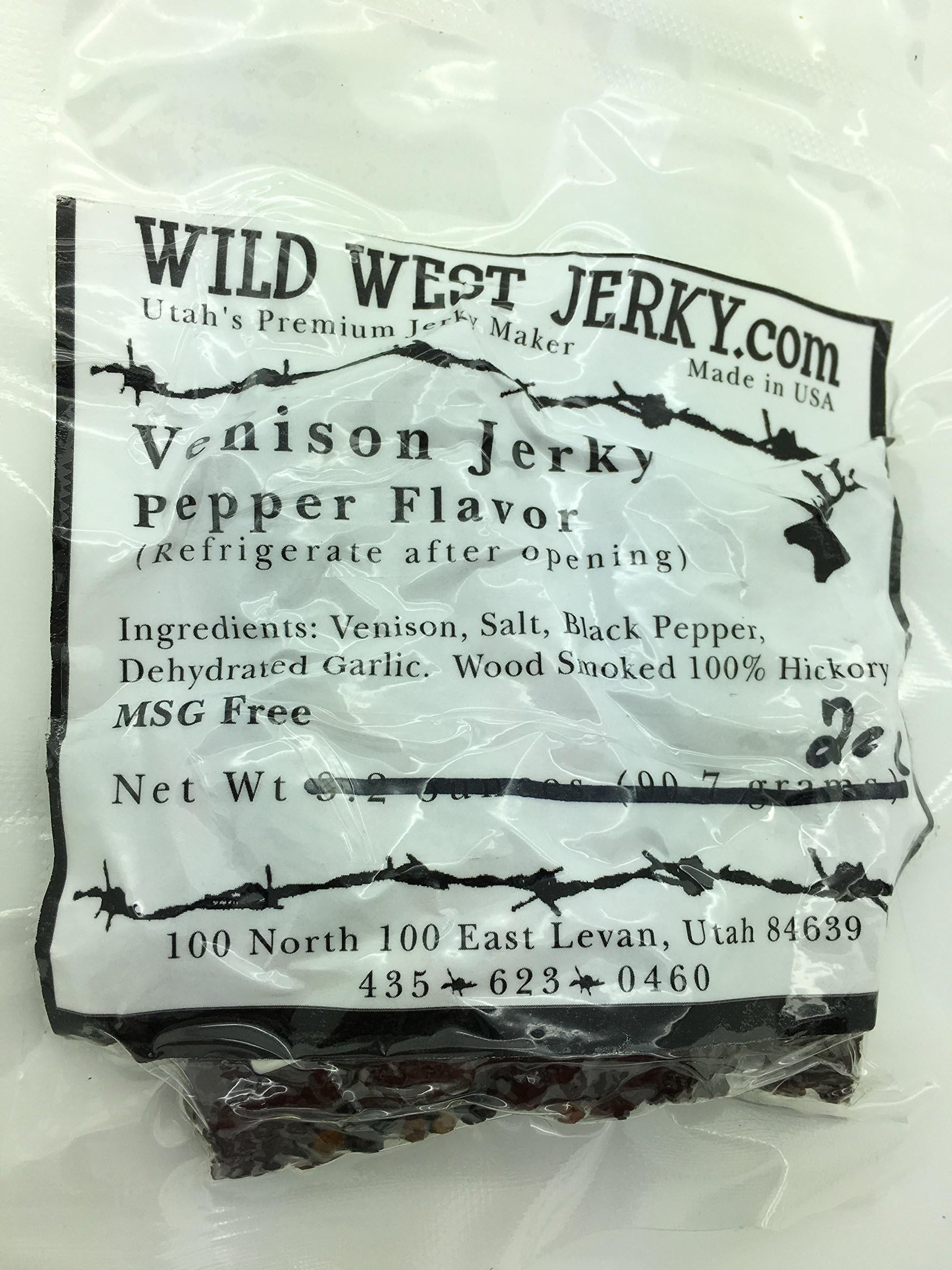 #1 BEST Premium 100% Natural Grass Fed Hand Stripped 2 OZ. Thick Cut Delicious Tasty Bold Flavor Venison (Deer) Jerky from Utah USA - Wood smoked With Hickory Wood by Wild West Jerky (Pepper 1 Pack)