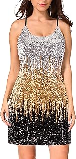 Women's Glitter Sequin Dress Adjustable Spaghetti Strap Sparkle Party Dresses - Buy now