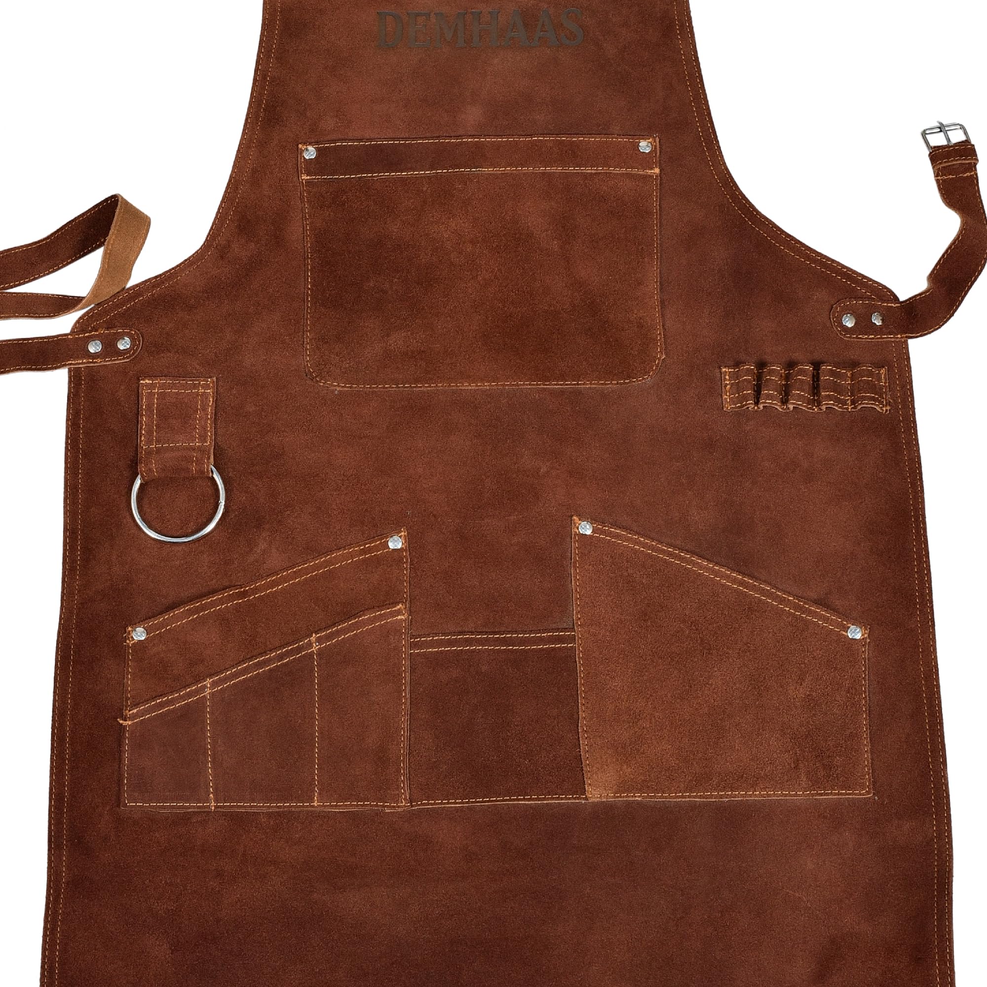 Premium Wildleder-Grillschürze mit Innenfutter – Handgefertigte BBQ-Lederschürze für Männer & Frauen | Weiches Rindsleder, Taschen & Halterungen