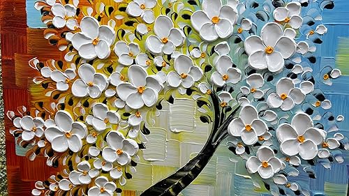 Miniatura 9 de YaSheng Art - Pintura al óleo pintada a mano sobre lienzo con flores blancas, pintura moderna para decoración interior del hogar, imagen de arte