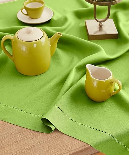 Miniatura 3 de Solino Home Mantel de lino de 52 x 52 pulgadas, mantel de lino 100% puro color verde lima, manta clásica con vainica, lavable a máquina
