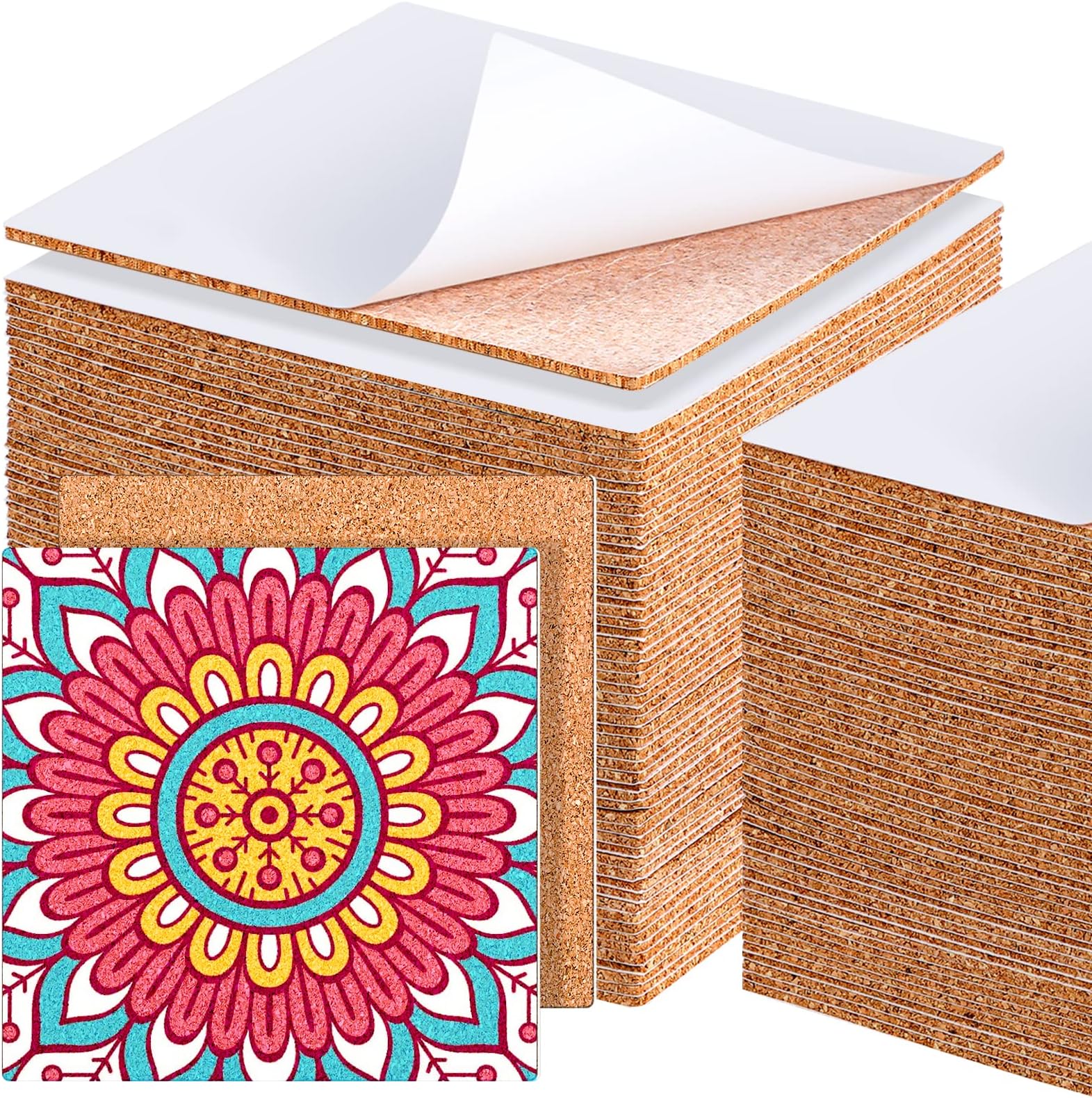 Chunful 60 Pcs Self Adhesive Cork Squares 6" x 6" Cork Backing Sheets for Coasters DIY Ceramic Tiles, Mat, Mini Wall Board, 2 mm Thick