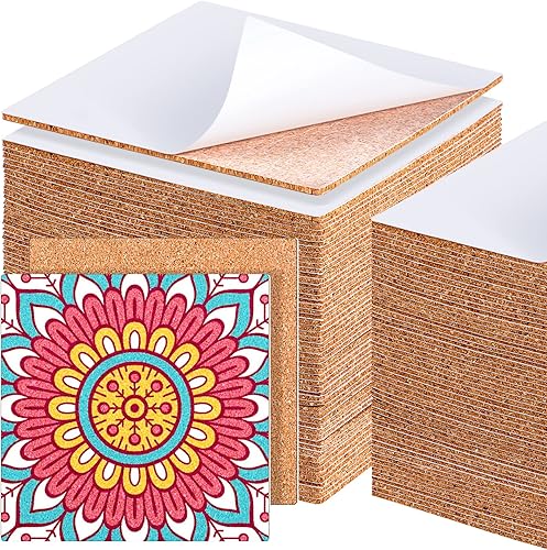 Chunful 60 piezas de cuadrados de corcho autoadhesivos de 6 x 6 pulgadas, hojas de corcho para posavasos, azulejos de cerámica, alfombras, mini