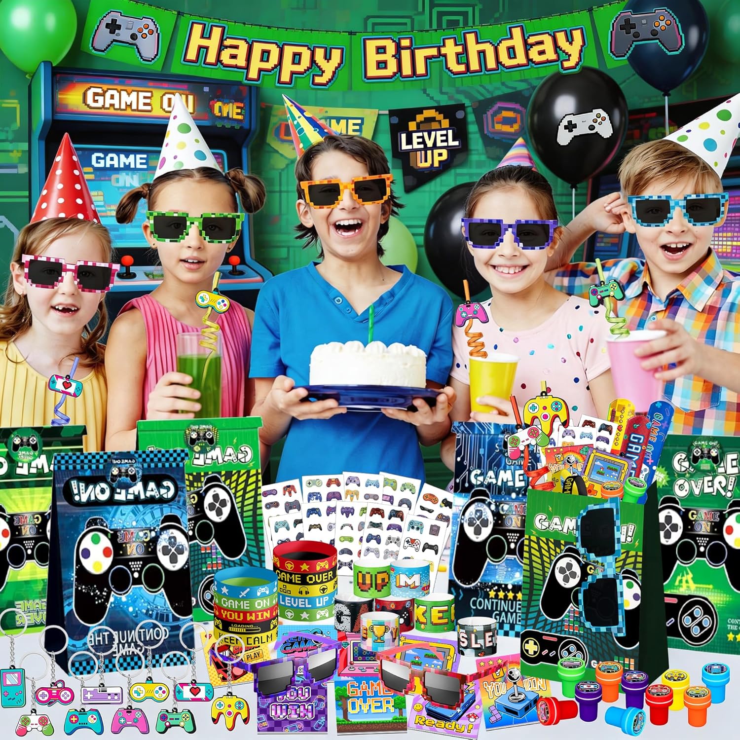 DMIGHT Video Game Party Favors Birthday Supplies for Kids Bags Game On Stuffer Gifts Boys Gamer Party Decorations